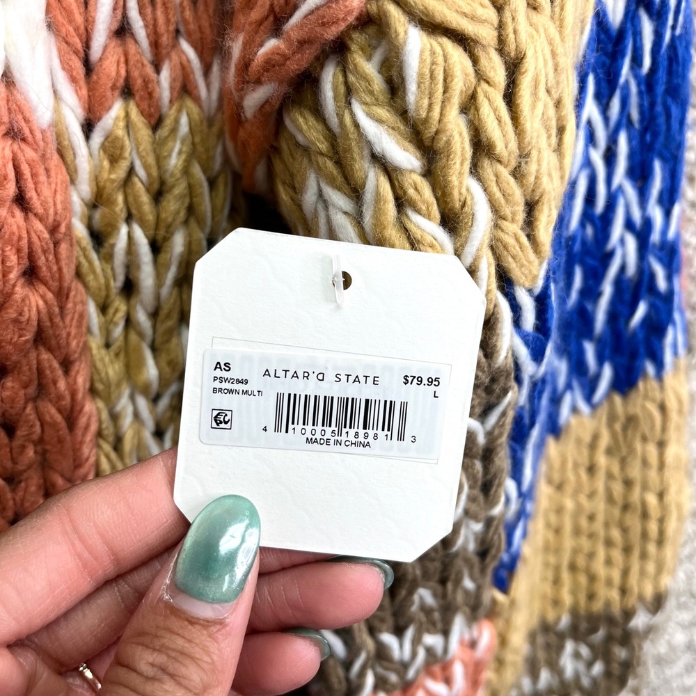 Altar'd State Cardigan Sweater Women's L Atlas Multi Chunky Knit Patchwork NWT - Picture 5 of 8